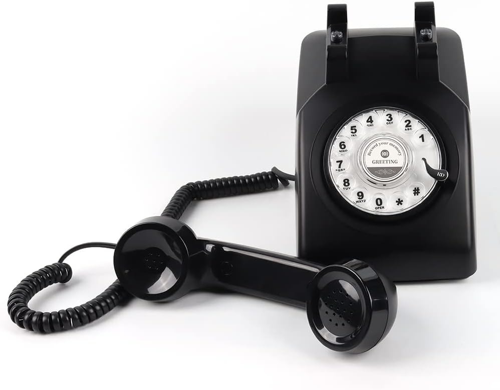 Premium Audio Guest Book Telephone with Free LED Wedding Sign and A5 Vertical Photo Frame | Vintage and Retro Style Audio Guestbook | Rotary Phone with Audio Record Voice Messages (Black)