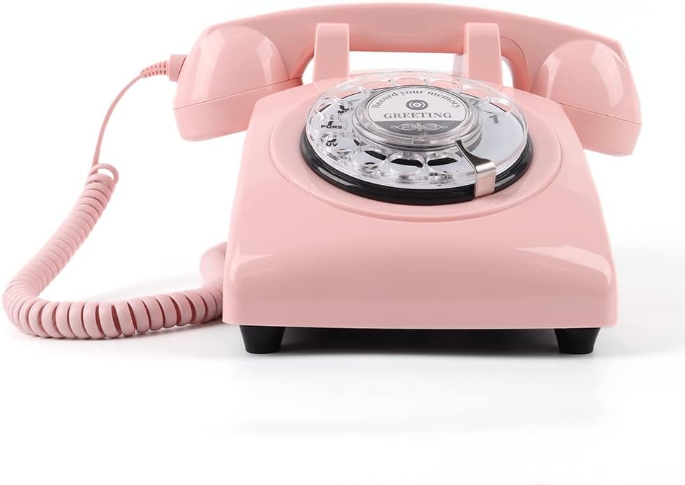 cojodopo Vintage Audio Guestbook, Wedding Confessional Recording Retro Phone Classic Rotary Dial Audio GuestBook (Pink)