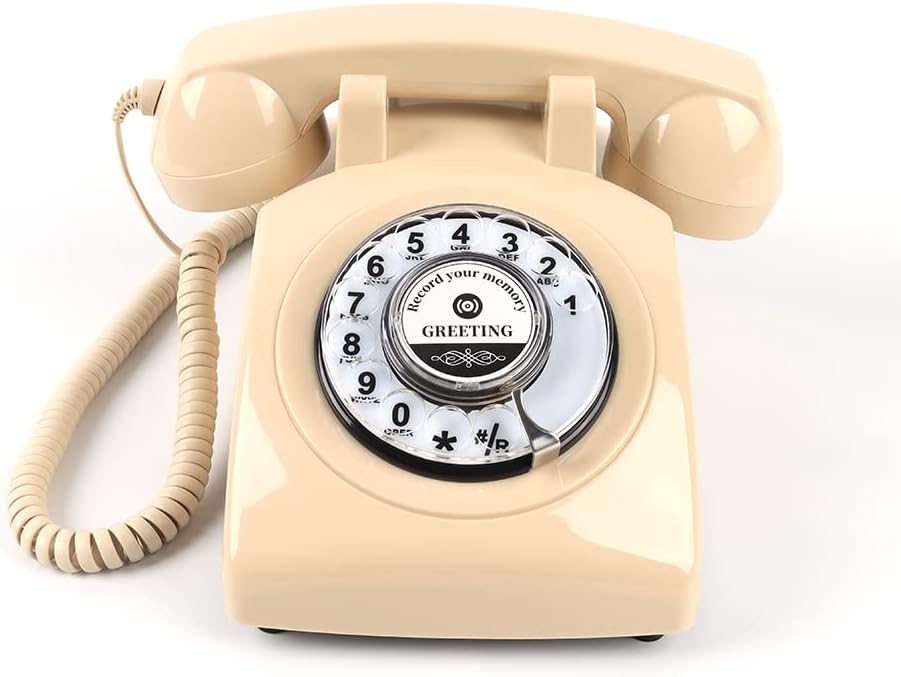 cojodopo Vintage Audio Guestbook, Wedding Confessional Recording Retro Phone Classic Rotary Dial Audio GuestBook (Beige)