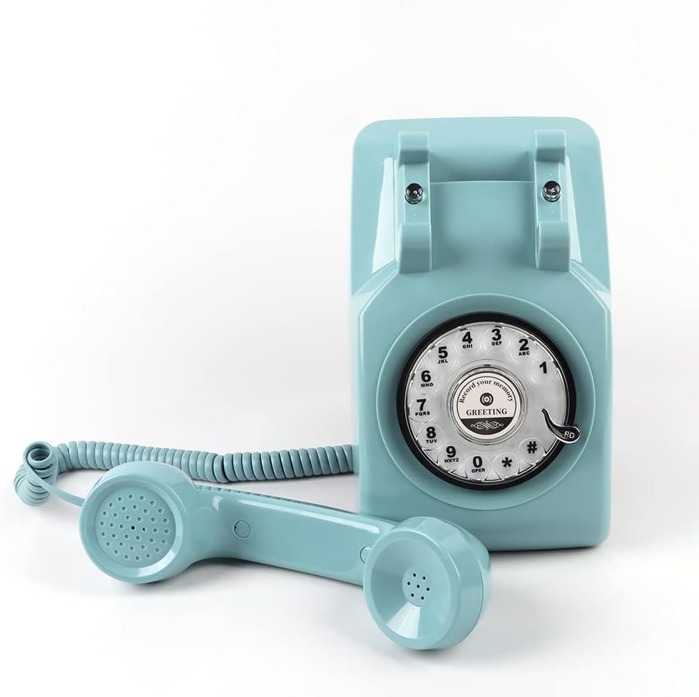 cojodopo Vintage Audio Guestbook, Wedding Confessional Recording Retro Phone Classic Rotary Dial Audio GuestBook (Blue)