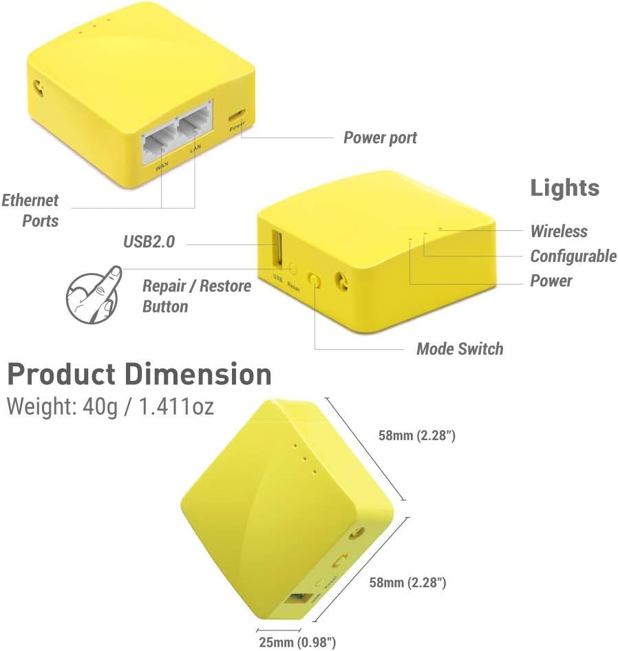 GL.iNet GL-MT6000 (Flint 2) WiFi 6 Router & GL.iNet GL-MT300N-V2 (Mango) Portable Mini Travel Wireless Pocket VPN WiFi Router