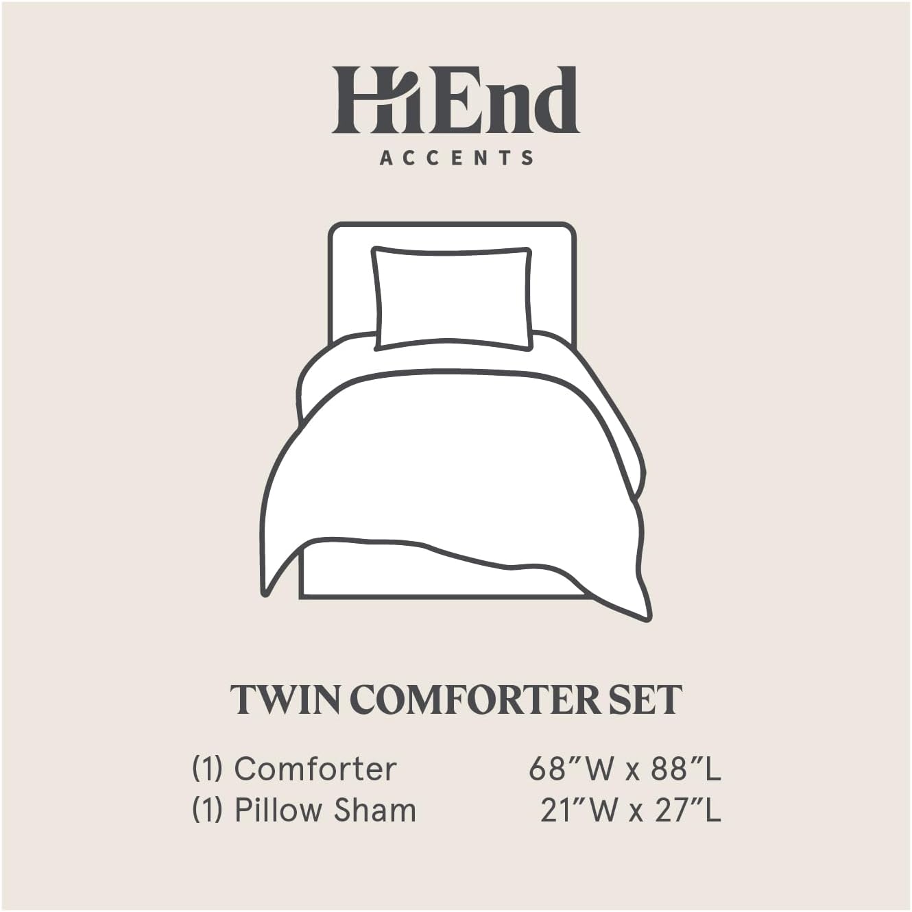 HiEnd Accents Carmen Kilim 2 Piece Comforter Set with Pillow Shams, Gray Medallion Pattern, Twin Size, Classic Traditional Modern Rustic Bedding Set, Linen Comforter with 1 Pillowcase