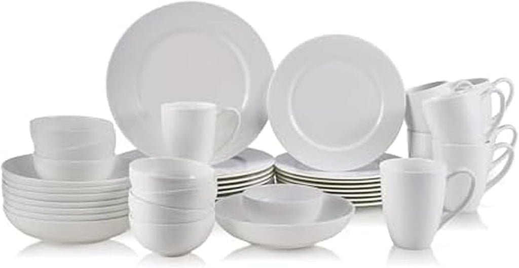 Mikasa Annabel Bone China Dinnerware Set, 40-Piece Service for 8, White Hobnail Detail, Dinner Plates, Salad Plates, Bowls and Mugs, Dishwasher and Microwave Safe
