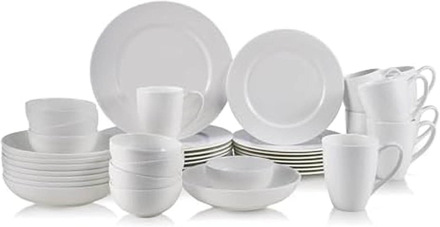 Mikasa Annabel Bone China Dinnerware Set, 40-Piece Service for 8, White Hobnail Detail, Dinner Plates, Salad Plates, Bowls and Mugs, Dishwasher and Microwave Safe