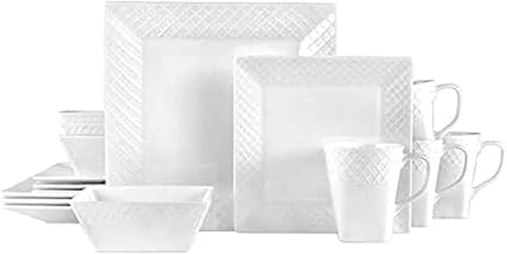 Mikasa Square Delray 16-Piece Bone China Dinnerware Set, Service for 4, White