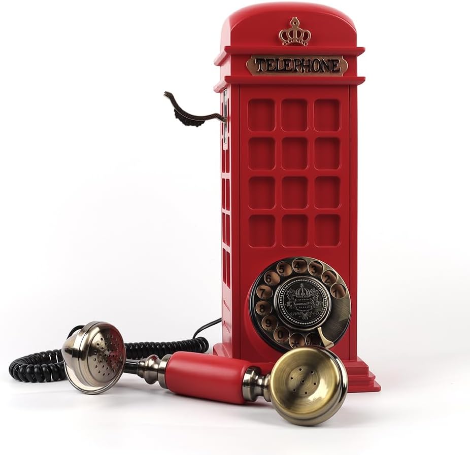 Retro Phonebooth Recording Audio Guest Book Phone for Wedding, Vintage Guestbook Telephone Booth (red)