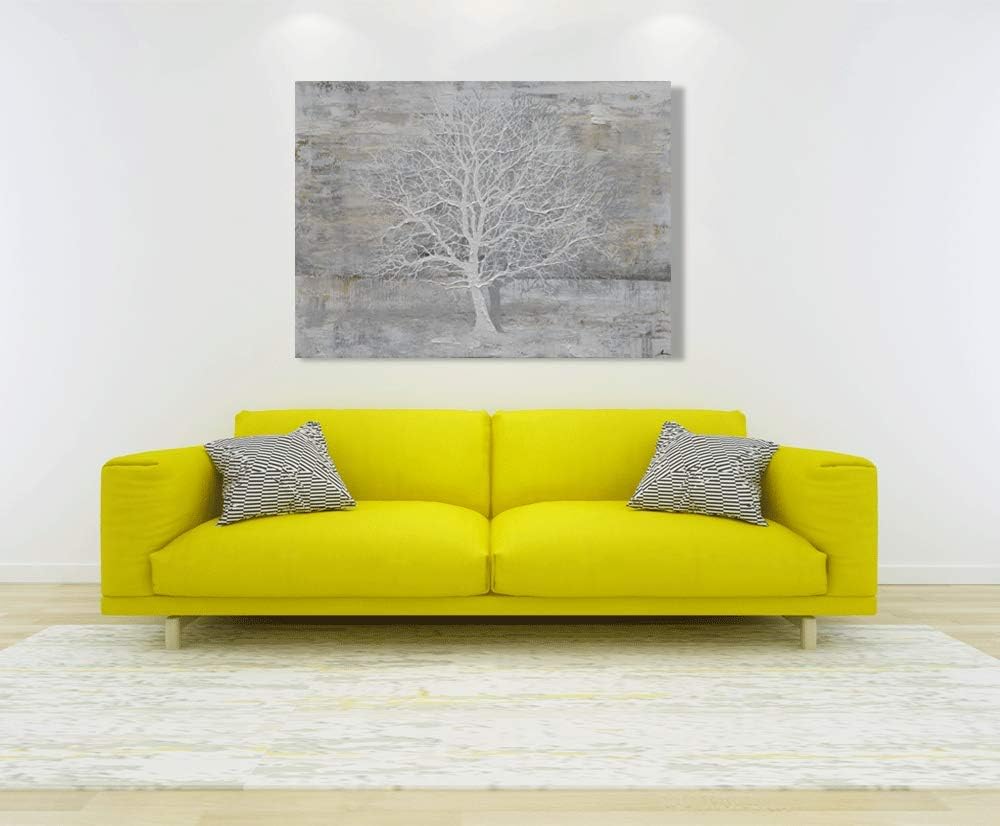 Yihui Arts Abstract Tree Canvas Wall Art: Large White Shadow Tree Picture Painting Print for Bedroom Modern Horizontal Wall Decor Idea Designs
