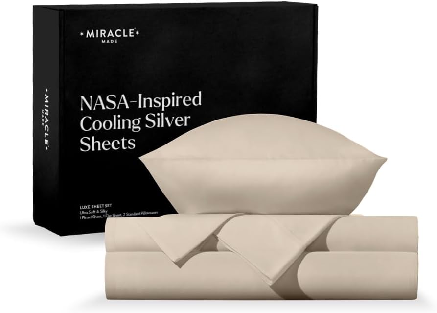 Miracle Made Breathable Cotton Bed Sheets, 4-Piece Set – Silver-Treated, Soft and Cool-to-the-Touch Lightweight Bedding Designed for Hot Sleepers – King Size, Ivory