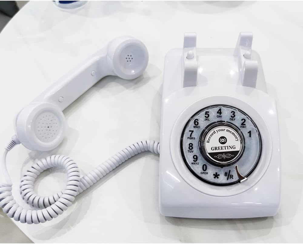 Audio GuestBook Rotary Telephone with Retro and Vintage Style,Record Customized Voice Message with GuestBook for Your Will,Weddings,Birthdays,Anniversaries,Retirement,Party (White)