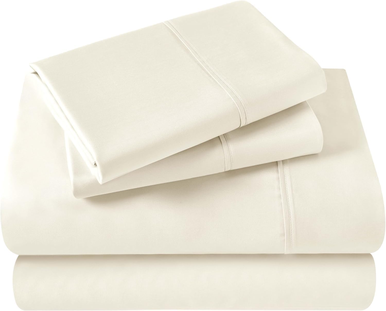 Superior Egyptian Cotton 400 Thread Count Bed Sheet Set, 1 Elastic Deep Pocket Fitted Sheet, 1 Flat Sheet, 2 Pillowcases, Soft Bedding, Luxury Sheets, Sateen Weave, Queen Size, Ivory