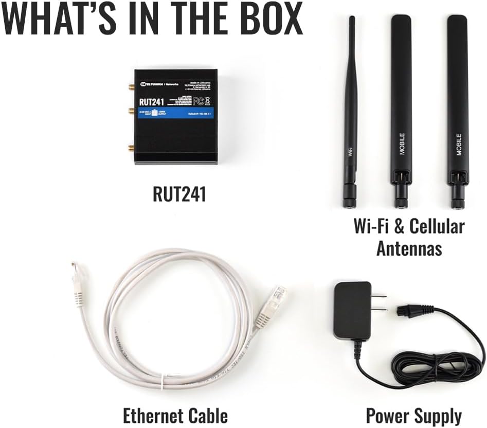 Teltonika RUT241 Industrial 4G LTE Router – Compact & Rugged Wireless Router with Ethernet, WiFi, VPN, RMS Support, Remote Monitoring, and IoT Connectivity (RUT241098000)