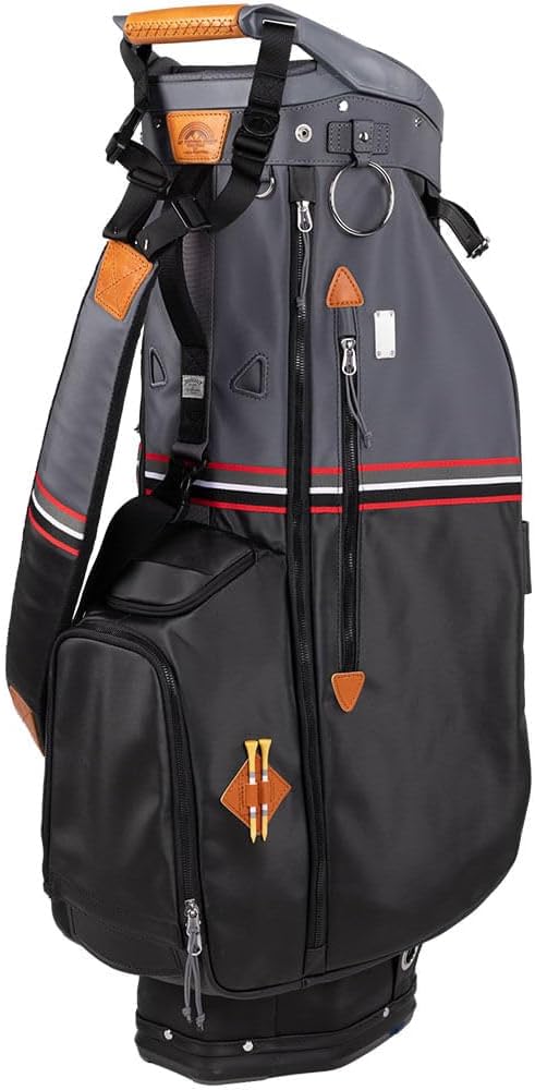 Sun Mountain Mid-Stripe 4-Way Cart Bag - Durable and Comfortable Golf Cart Bag with Eight Pockets for Storage - Features a Chrome Engravable Plate, Dual Tee Holders, and a Rain Hood