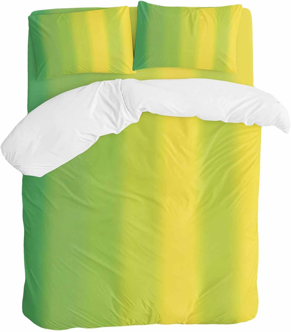 Green and Yellow Ombre Duvet Cover Set Queen Size 4 Pieces Minimalist Gradient Striped Texture Bedding Set with Zipper Closure, 1 Comforter Cover 86x86 Inches 1 Flat Sheet & 2 Pillow Cases