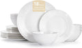 KINGSTONE Bone China Dinnerware Set, 18-Piece White Lightweight Porcelain with Textured Design Service for 6, Plates, Bowls, for Family Dining, Restaurants, Gifting，Microwave and Dishwasher Safe