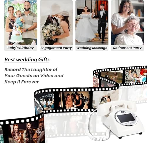 Creative Wedding Phone Guestbook - Retro HD Video & Audio Guest Book for Bridal Showers, Birthdays & Events - Easy to Use & Fun (White)