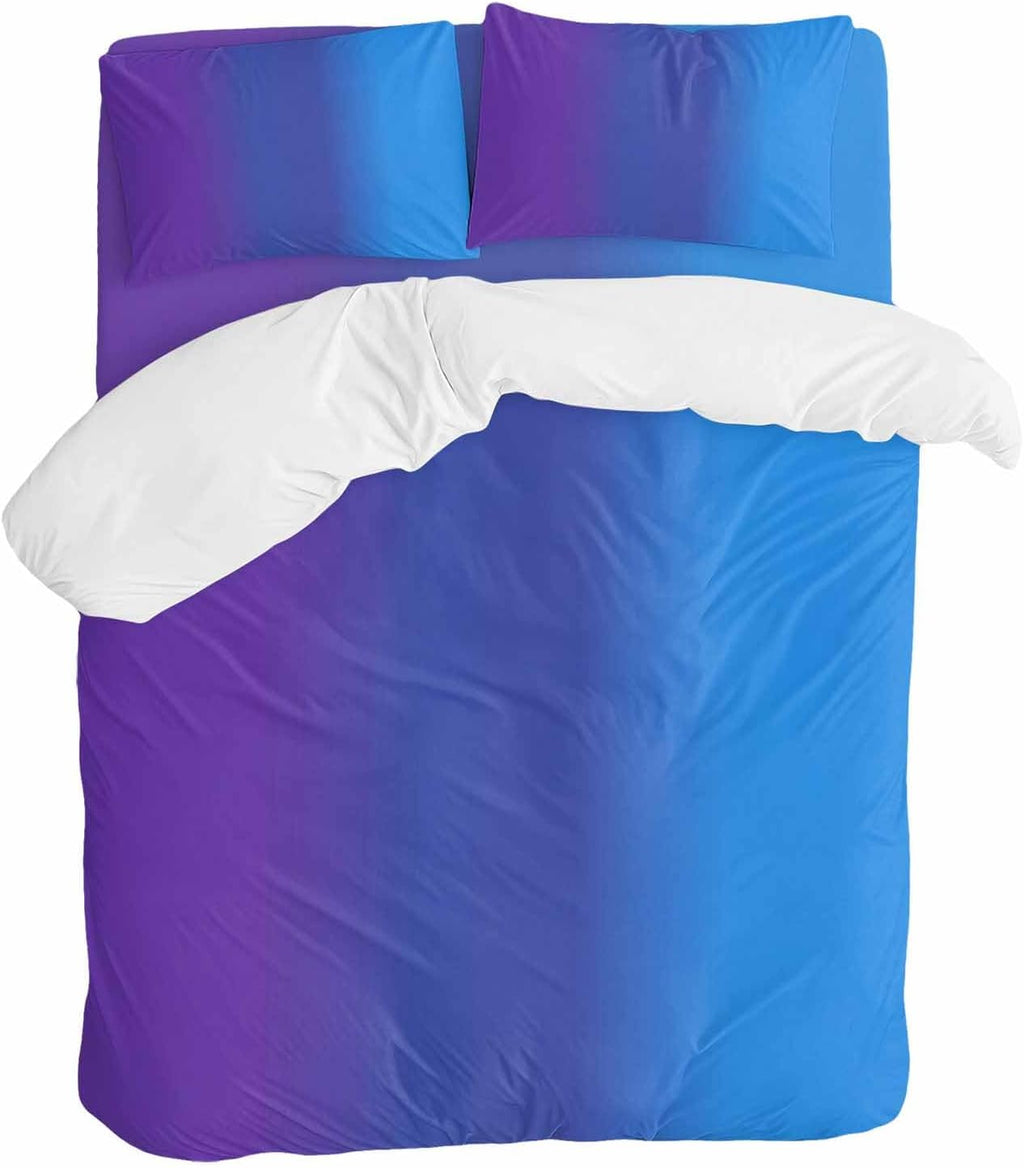 Purple Blue Gradient Duvet Cover Set Queen Size 4 Pieces Colorful Striped Ombre Minimalist Art Bedding Set with Zipper Closure, 1 Comforter Cover 92x106 Inches 1 Flat Sheet & 2 Pillow Cases