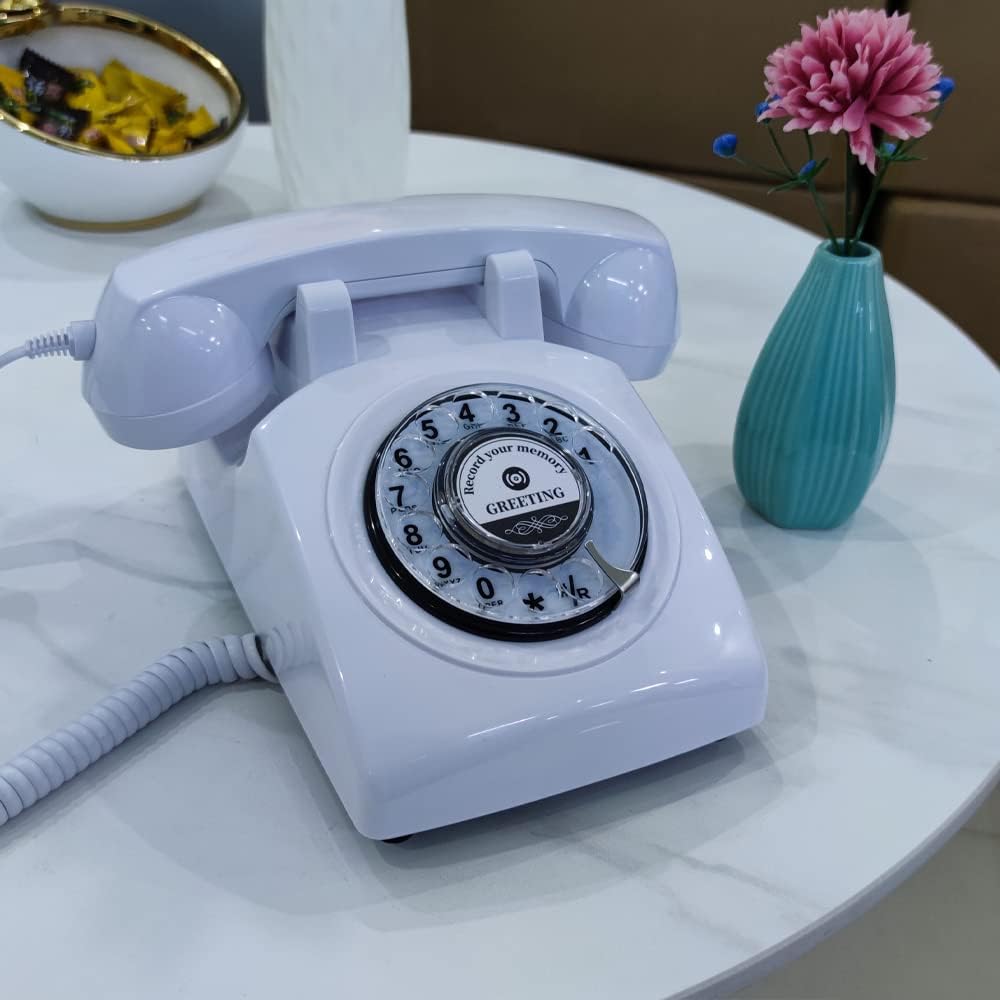 Audio GuestBook Rotary Telephone with Retro and Vintage Style,Record Customized Voice Message with GuestBook for Your Will,Weddings,Birthdays,Anniversaries,Retirement,Party (White)