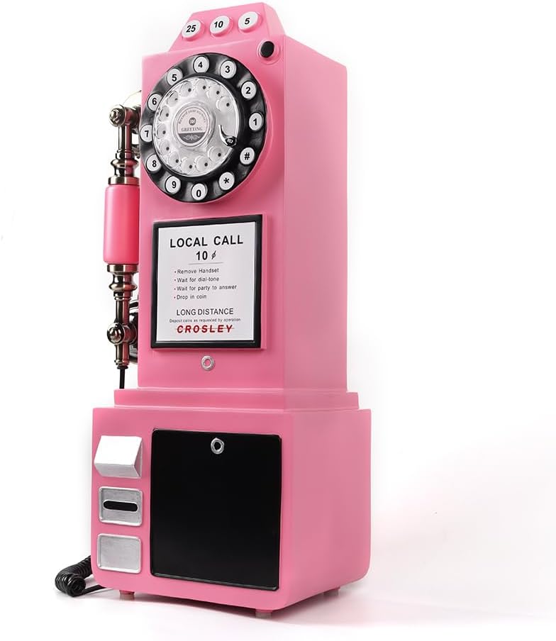 Audio Guestbook Phone Booth, Vintage and Retro Style Audio Guestbook Telephone for Wedding (Pink)
