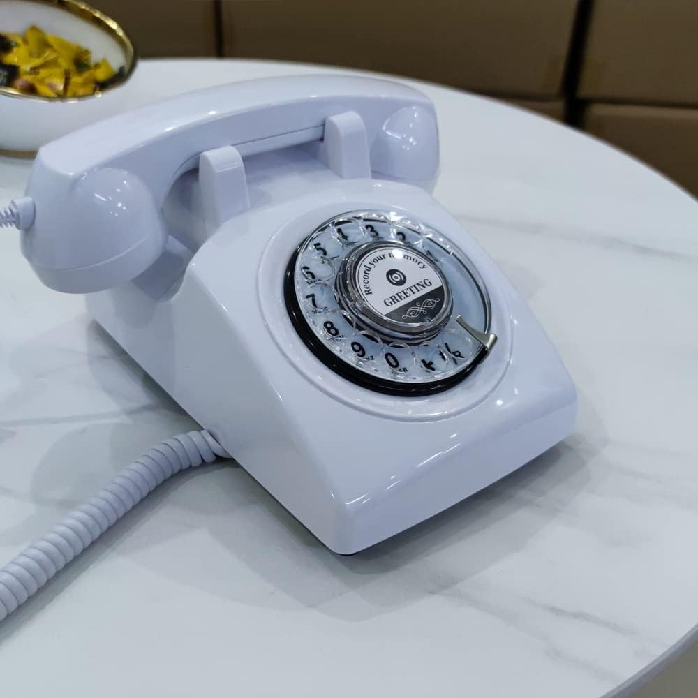 Audio GuestBook Rotary Telephone with Retro and Vintage Style,Record Customized Voice Message with GuestBook for Your Will,Weddings,Birthdays,Anniversaries,Retirement,Party (White)