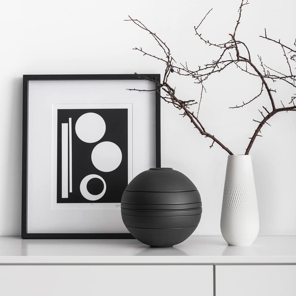 Villeroy & Boch Iconic Collection La Boule, 7-Piece Dinnerware Set for 2, Premium Porcelain, Made in Germany, Dishwasher and Microwave Safe, 9.5 x 9 in, Black