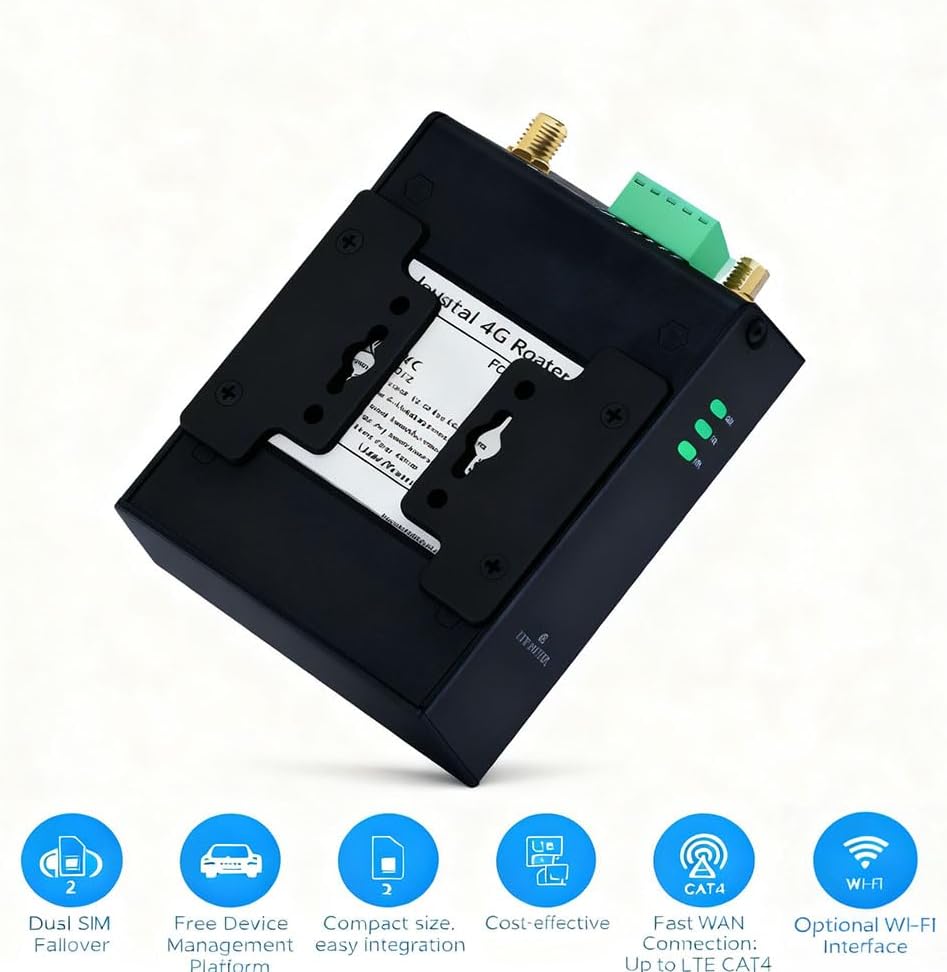 Industrial IoT 4G LTE Cellular Router, LTE CAT4 + WiFi Router, Dual SIM Card Slots, Cloud Management, RS232/RS485 Support, US Full Frequency Band Supported, Support T-Mobile, AT&T & Verizon
