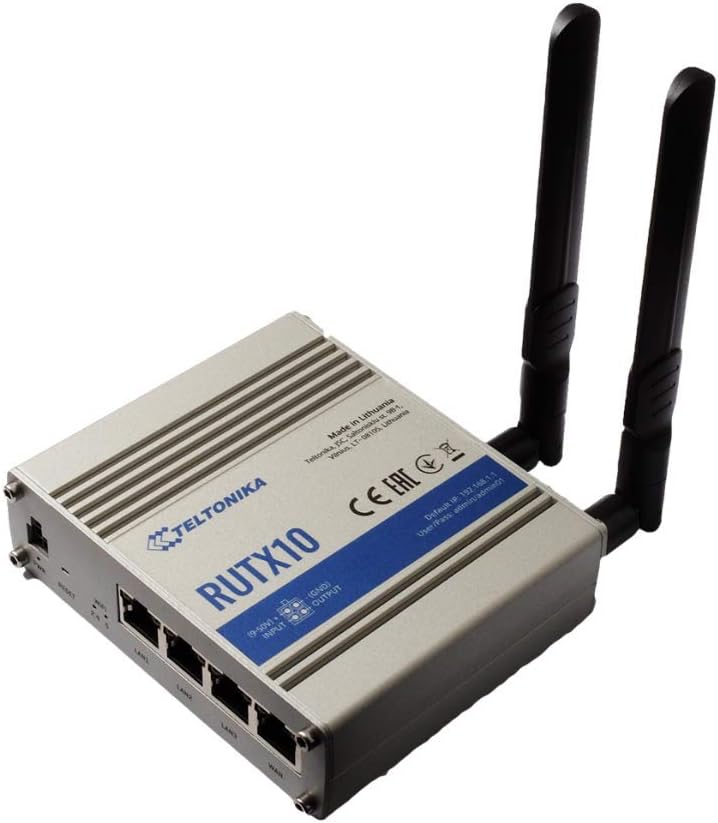 Teltonika RUTX10000300 Model RUTX10 Professional Ethernet Router, UK PSU, Digital Input/Output for Remote Monitoring and Control, Dual Band WiFi and Bluetooth LE, Aluminium Housing, Firewall and VPN