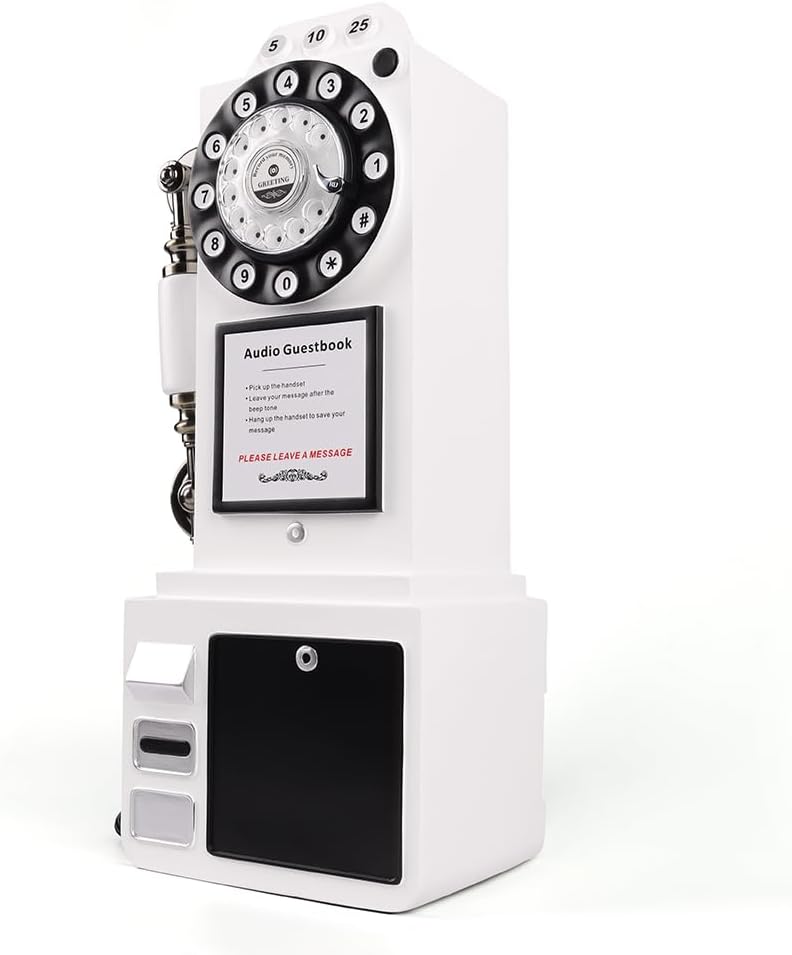 Audio Guest Book Phone, Retro Classic Audio Guestbook Record Customized Audio Messages with Guest Book Telephone for Parties Weddings Birthdays Rentals Confessions (White)