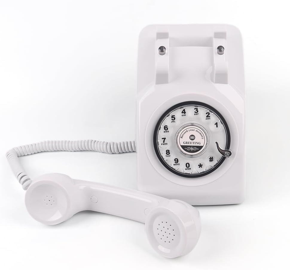 cojodopo Vintage Audio Guestbook, Wedding Confessional Recording Retro Phone Classic Rotary Dial Audio GuestBook (White)