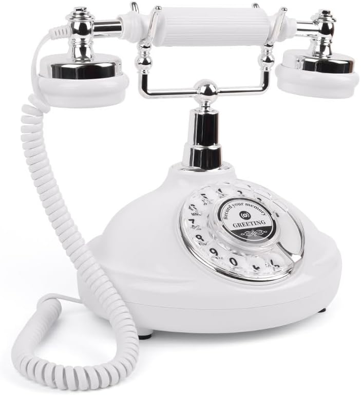 Audio Guestbook Phone with LED Light and A5 Photo Frame, Guestbook Audio Retro Phone is The Perfect Addition to Wedding Ideas or Party Notes with Custom Guest Voice Messages (White)