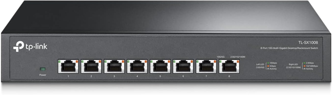 TP-Link TL-SX1008 | 8 Port 10G/Multi-Gig Unmanaged Ethernet Switch | Desktop/Rackmount | Plug & Play | Sturdy Metal Casing | Speed Auto-Negotiation, Free Expert Help