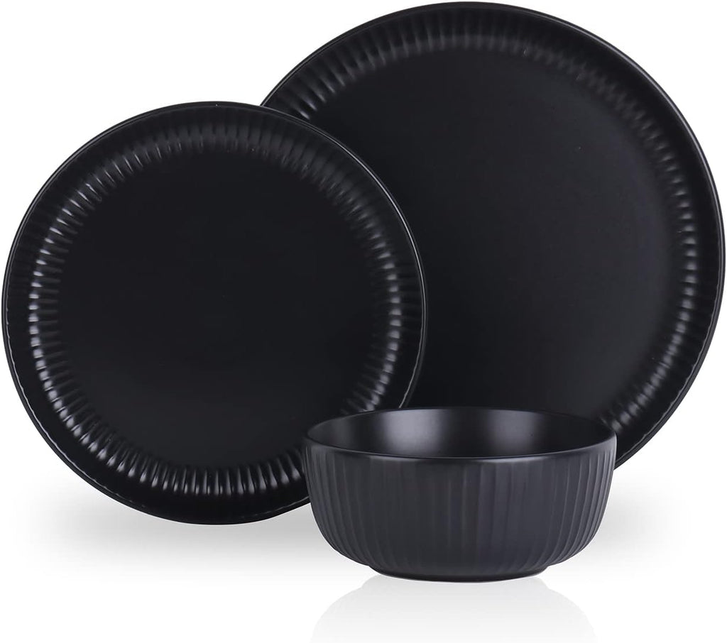 Stone Lain Logan 24 Pieces Stoneware Dinnerware Set, Black