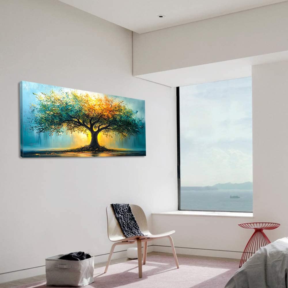 LAVIKARS Tree of Life Wall Art Oil Painting Reproduction Print Modern Abstract Canvas Paintings Waterproof Artwork Landscape Picture for Living Room Bedroom Home Office Kitchen Decor (28x58inch)