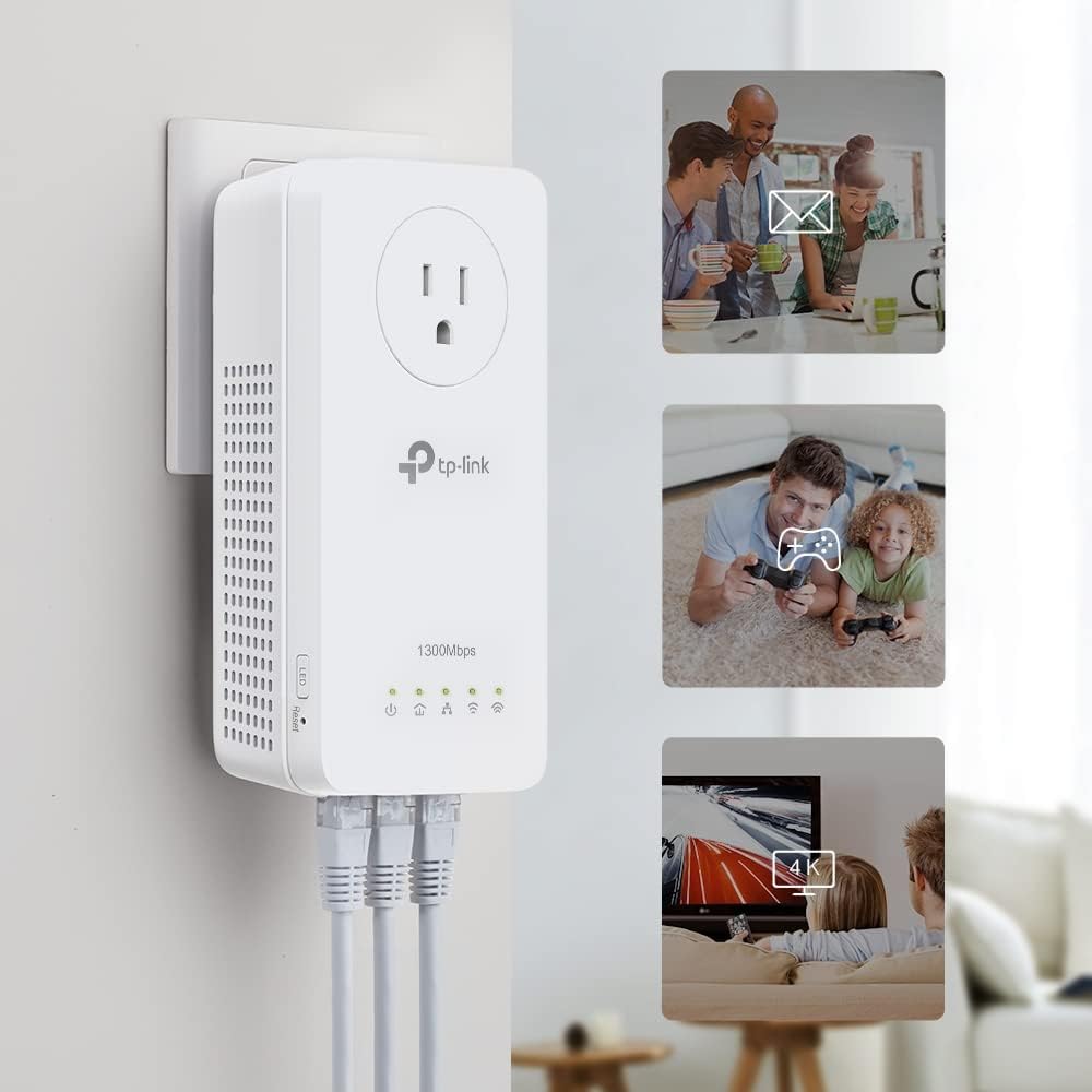 TP-Link Powerline WiFi Extender TL-WPA8631P KIT- Includes AV1300 Powerline Network Adapter and AC1200 Dual Band Extender, 2x2 MIMO, 3 Gigabit Ports, Passthrough, Plug & Play, Free Expert Support