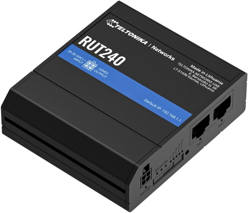Teltonika RUT240 4G LTE Industrial Router | Compact 4G Cat-4 Cellular Router with Wi‑Fi Hotspot | Dual Ethernet | RMS Remote Management & WAN Failover