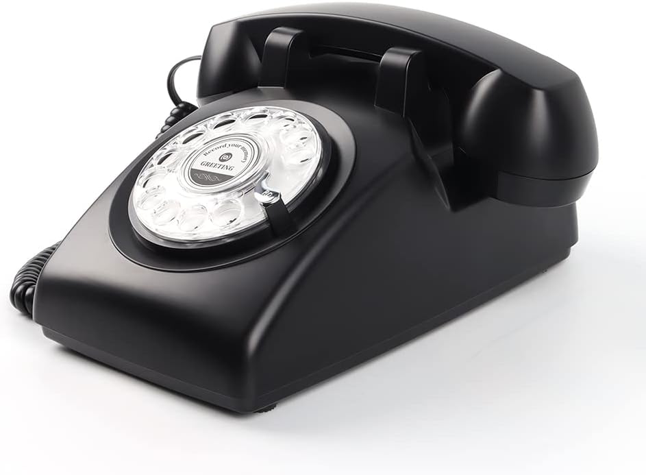Premium Audio Guest Book Telephone with Free LED Wedding Sign | Vintage and Retro Style Audio Guestbook | Rotary Phone with Audio Record Voice Messages (Black)
