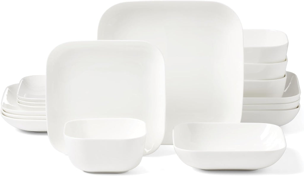 Lenox Dinnerware Set, Studio 1414 Square 16-Piece Set, Service For 4, Bone China Material, Dishwasher & Microwave Safe, Home And Kitchen, Kitchen And Dining, Plates And Bowls Sets (White, 16 Pieces)