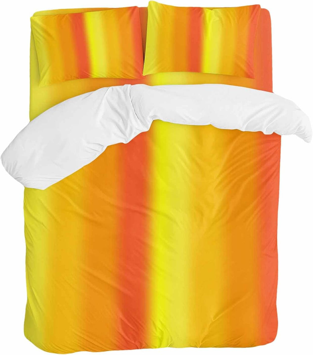 Yellow Orange Red Ombre Duvet Cover Set Queen Size 4 Pieces Minimalist Abstract Stripes Texture Bedding Set with Zipper Closure, 1 Comforter Cover 90x92 Inches 1 Flat Sheet & 2 Pillow Cases