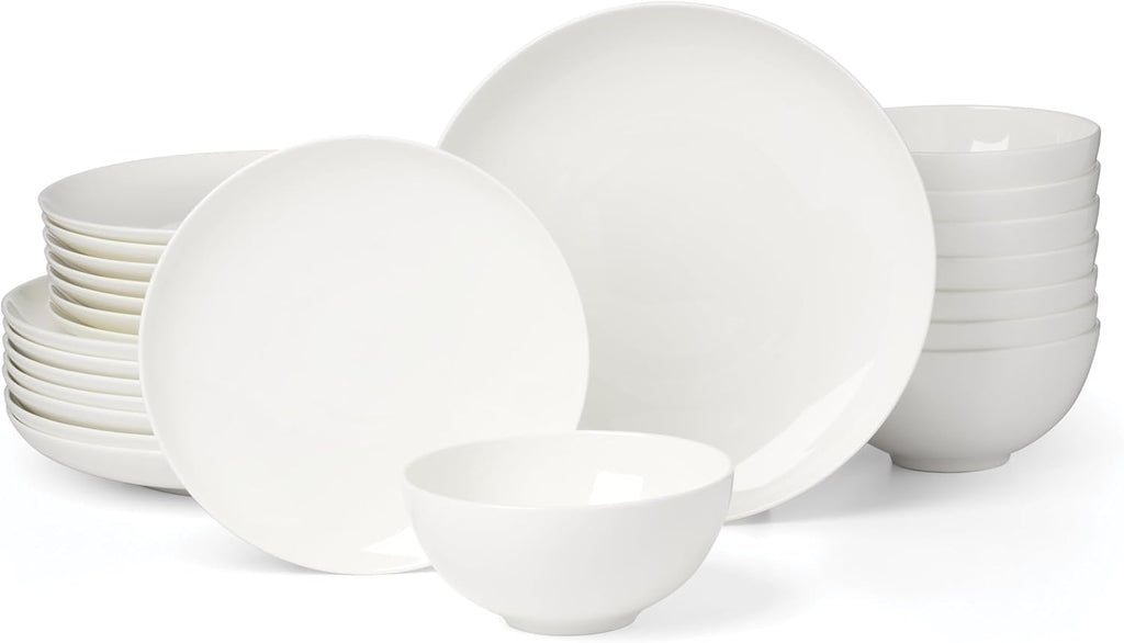 Lenox Dinnerware Sets, Studio 1414 Coupe 24-Piece Dinnerware Set, Service For 8, Bone China Material, Dishwasher Safe, Microwave Safe, Bowls, Plates And Bowls, Dinner Dishes, Plates (White, 24 Piece)