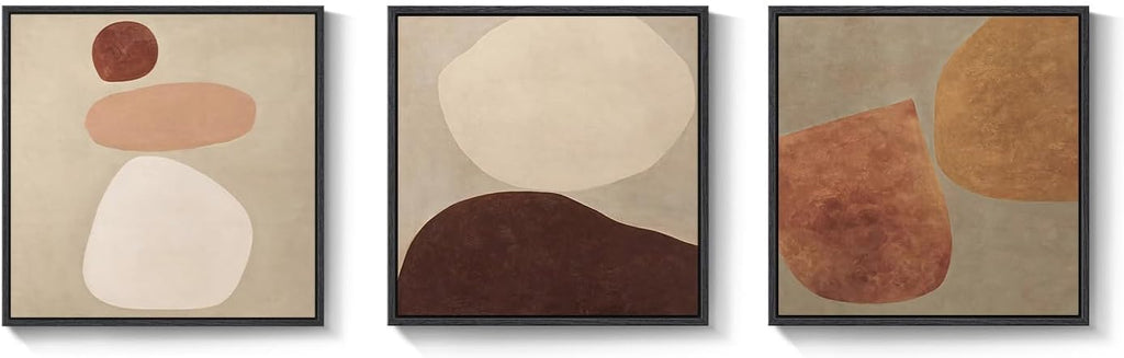 Large Framed Neutral Abstract Wall Art for Living Room, Mid Century Modern Canvas Prints Artwork for Walls, Warm Boho Wabi Sabi Square Earth Tone Pictures for Dining Room Bedroom Office Decor, 24x24