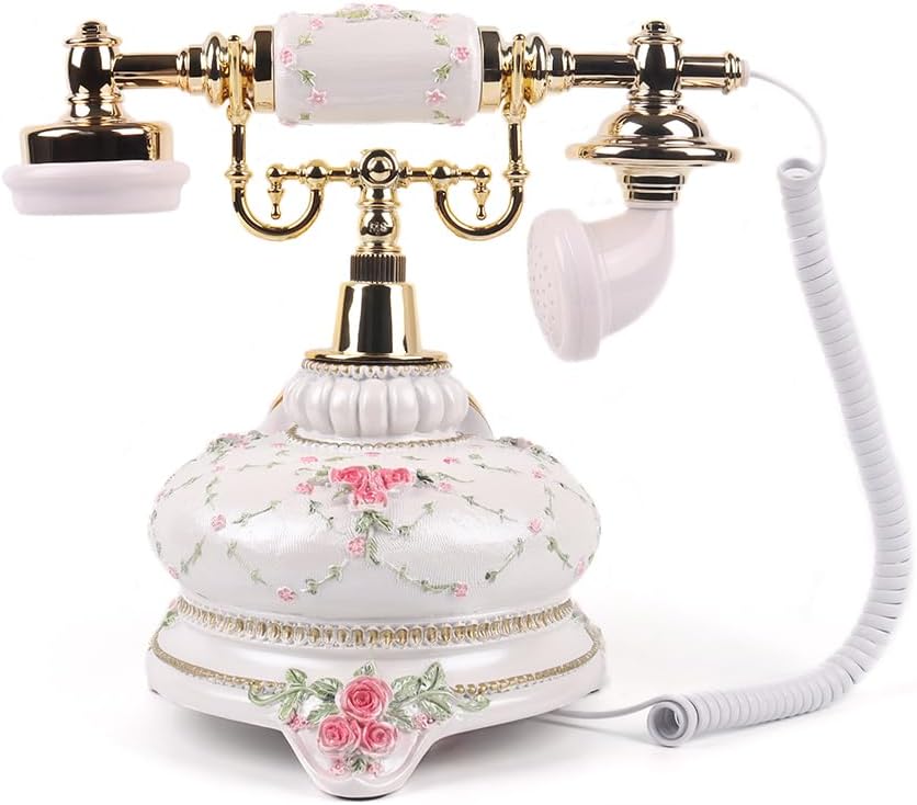 Premium Classic Retro Style Wedding MessageBook Audio Phone with Free LED Sign,European Old Fashioned Luxry Antique Audio Guestbook Desk Decoration Telephone for Birthday Parties (Ceramic White)