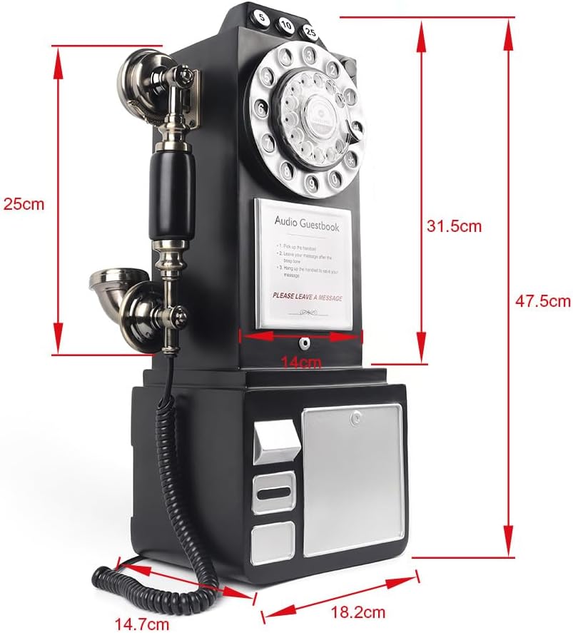 Audio Guestbook Phone Booth, Vintage and Retro Style Audio Guestbook Telephone for Wedding (Red)