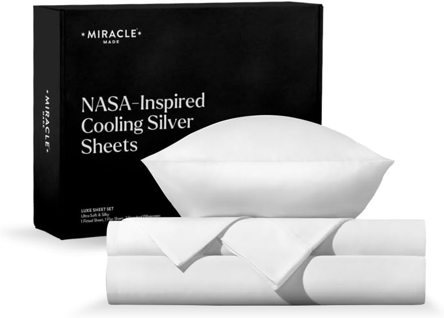 Miracle Made Extra Luxe Soft Cooling Bed Sheet Set, 3-piece Silver-Infused Cotton Fabric – Lightweight, Hypoallergenic Bedding for Hot Sleepers, Twin XL Size, White