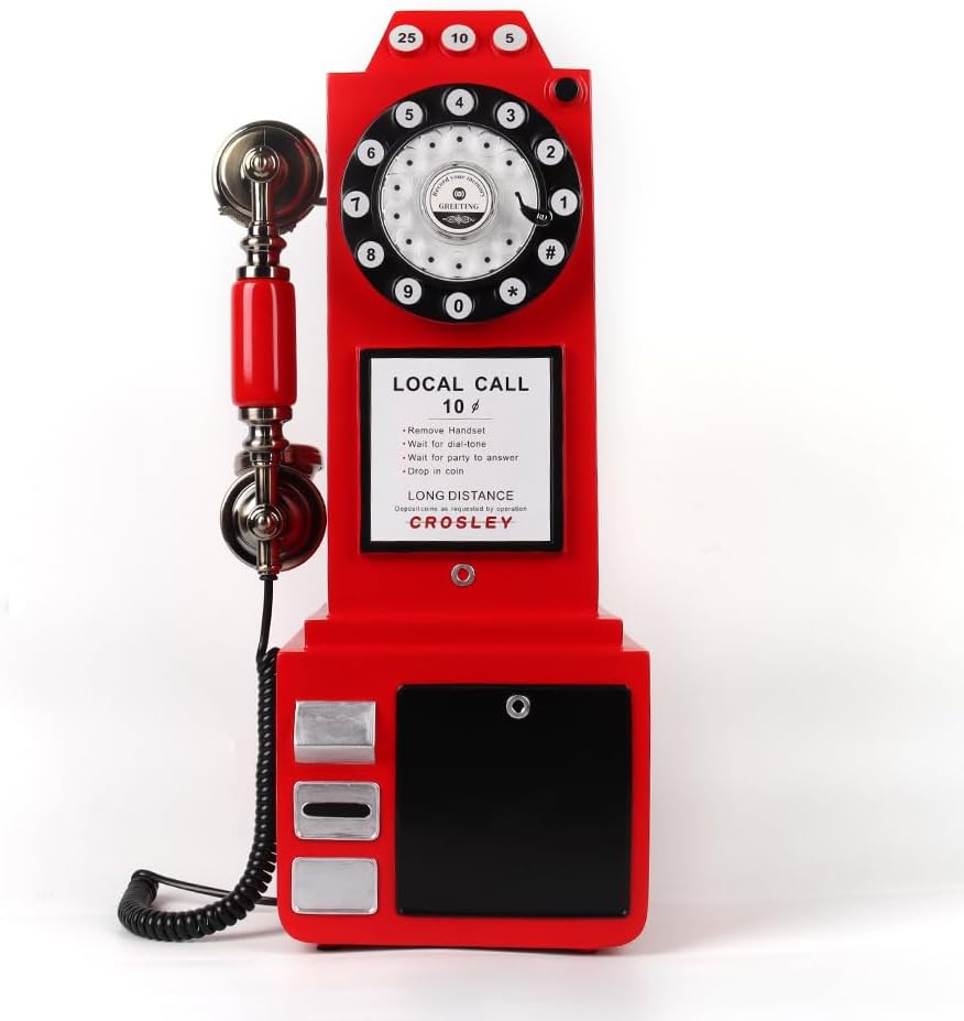 Audio Guestbook Phone Booth, Vintage and Retro Style Audio Guestbook Telephone for Wedding (Red)