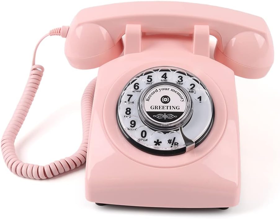 cojodopo Vintage Audio Guestbook, Wedding Confessional Recording Retro Phone Classic Rotary Dial Audio GuestBook (Pink)
