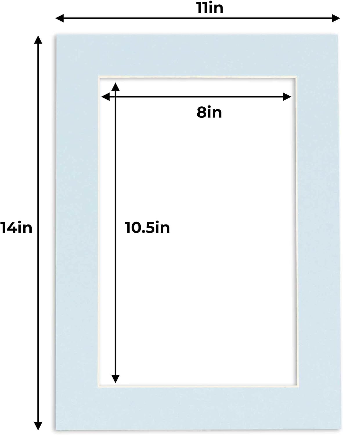 8.5x11 Mat for 11x14 Frame - Precut Mat Board Acid-Free Baby Blue 8.5x11 Photo Matte For a 11x14 Picture Frame, Premium Matboard for Family Photos, Show Kits, Art, Picture Framing, Pack of 25 Mats