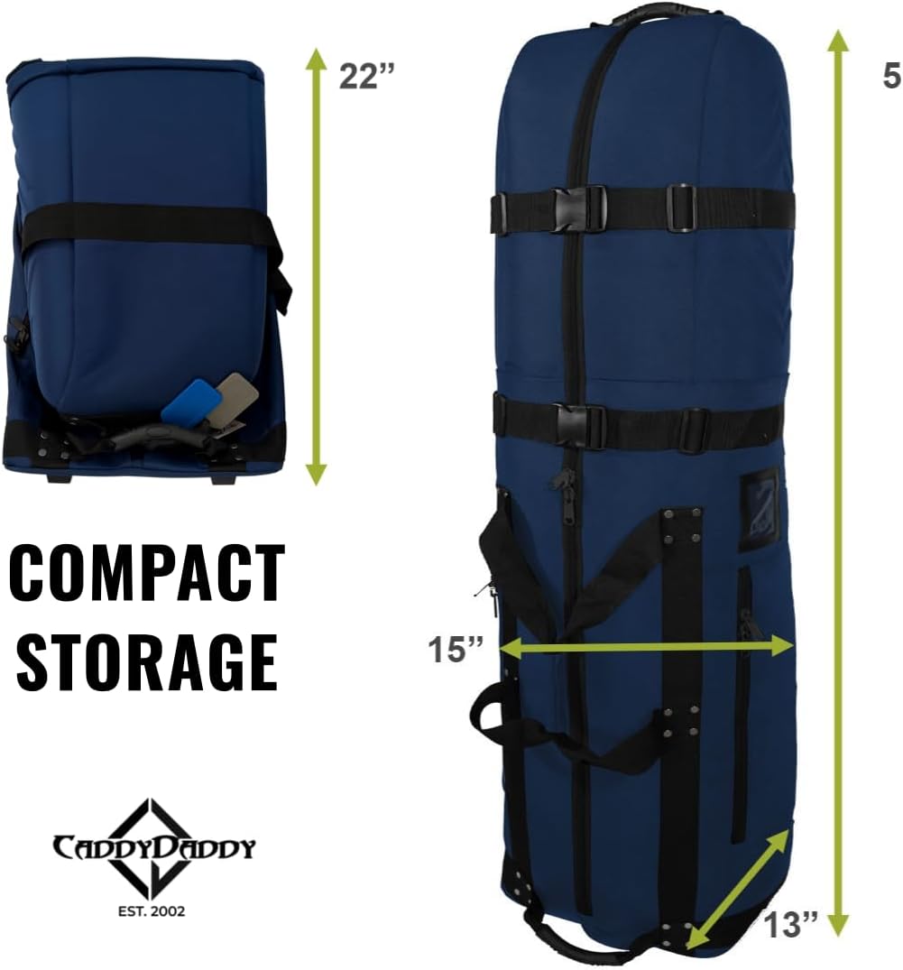 CaddyDaddy First Class Military Grade Ballistic Nylon Travel Cover with EVA Dense Foam Top Padding 2 Year Full Replacement Coverage Self Standing Base XL Wheels Case for Transporting Clubs on Airlines