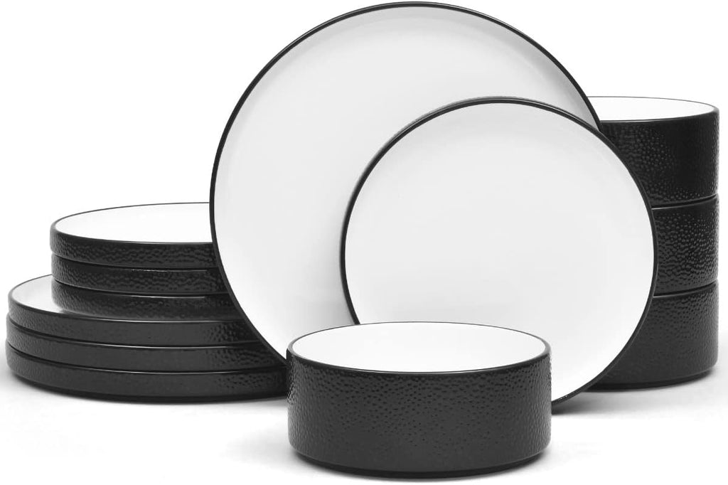Noritake ColorTex Stone Black 12-Piece Dinnerware Set, Service for 4