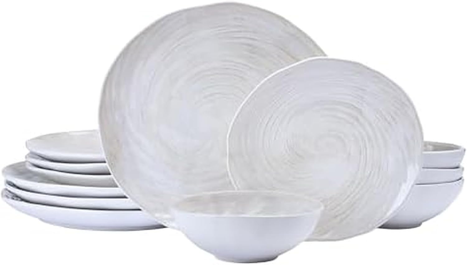 Mikasa Harley 12 Piece Stoneware Hand-Crafted Dinnerware Set, Service for 4, Plate and Bowl, Modern with Organic Freeform Shape, White