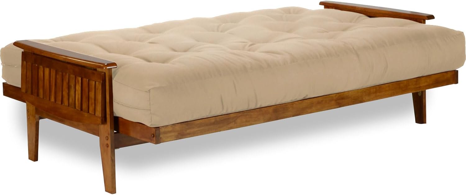 Nirvana Futons Eastridge Futon Set - Queen Size, Frame, 8' Mattress, Microfiber Sussex Khaki Cover