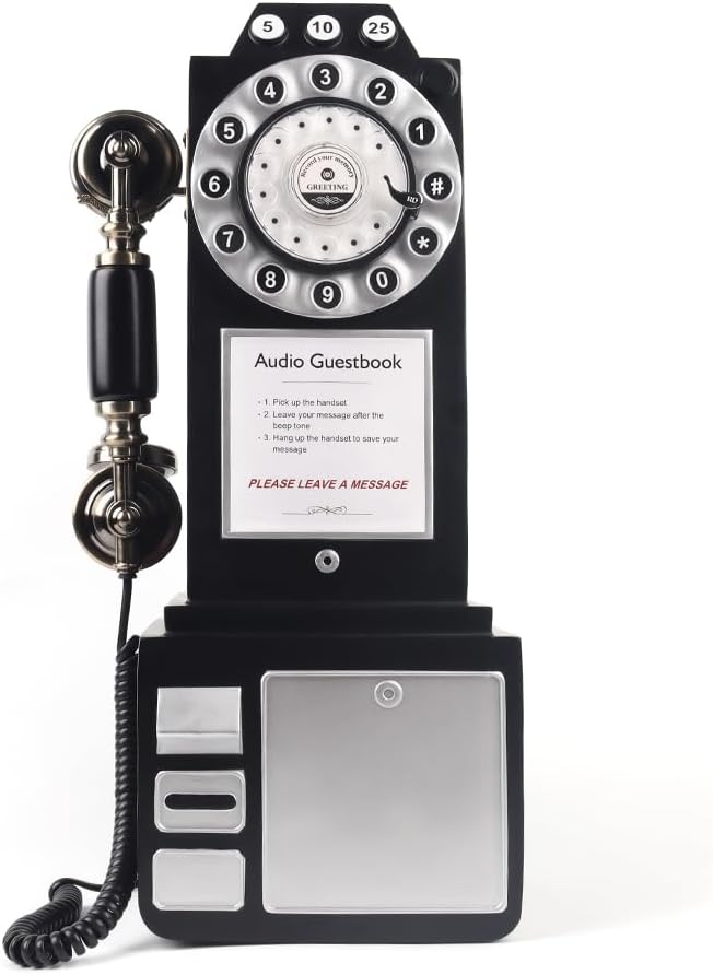 Audio Guestbook Phone Booth, Vintage and Retro Style Audio Guestbook Telephone for Wedding (Black)